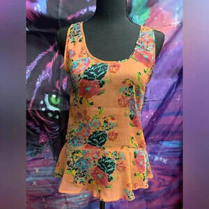 Band of Gypsies Floral Peplum Tank Top - S Size